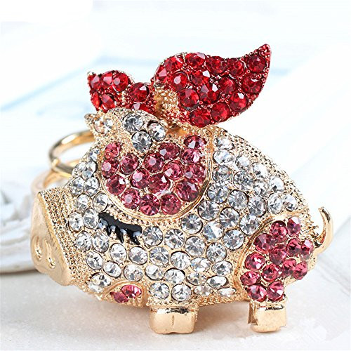 Cute Sparkling Pig Piggy Keychain Keyring Crystal Rhinestones Purse Pendant Handbag Charm (Pink)