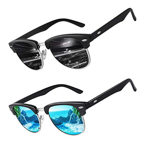 Polarized Sunglasses for Men Women Semi-Rimless Retro Driving Sun Glasses 100% UV400