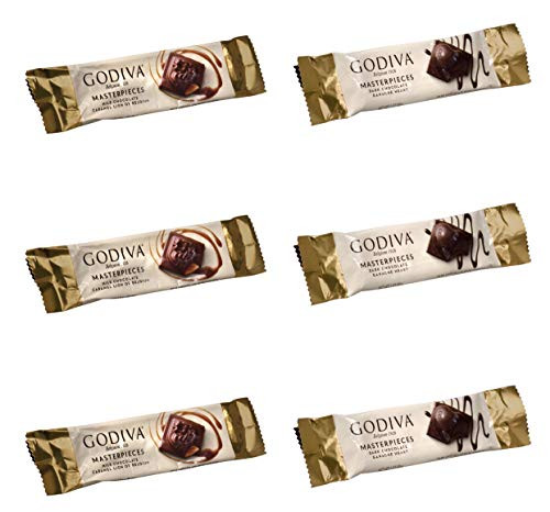 Godiva Masterpieces Milk Chocolate and Caramel  and  Dark Chocolate and Ganache Bars  1.1 oz   6 Total