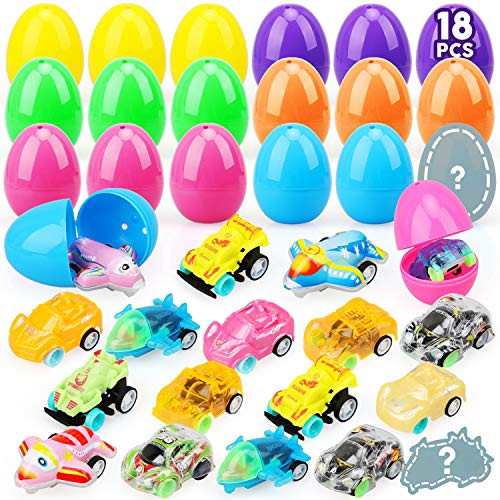 TOY Life Filled Easter Eggs with Toys Inside - Premade Prize Eggs with Pull Back Cars for Kids - Prefilled Plastic Easter Eggs for Egg Hunt - Easter Basket Stuffers - Egg Fillers Party Gift for Kids
