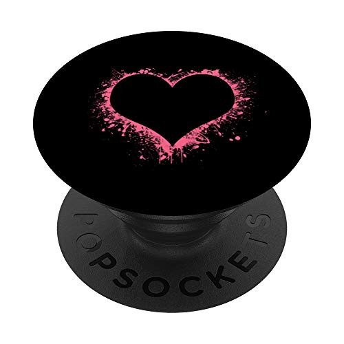 Pink Paint Splash Gradient Heart on Black Cute PopSockets Grip and Stand for Phones and Tablets