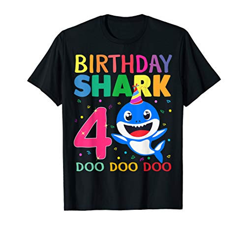 Kids Baby Shark 4 Years Old 4th Birthday Doo Doo Shirt T-Shirt