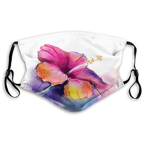 Comfortable Printed mask Flower  Hibiscus Flower in Pastel Abstract Colorful Romantic Petal Pattern Artwork Print Pink Tones Windproof Facial decorations for Adults Size?M