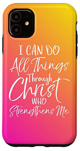 iPhone 11 Phil 4 13 Pink  and  Yellow I Can Do All Things Through Christ Case