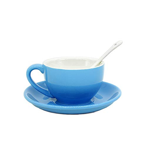 Porcelain Cappuccino Cups with Saucers  Porcelain Espresso Cups with Saucers  Coffee Drinks  Latte  Cafe Mocha and Tea  Blue