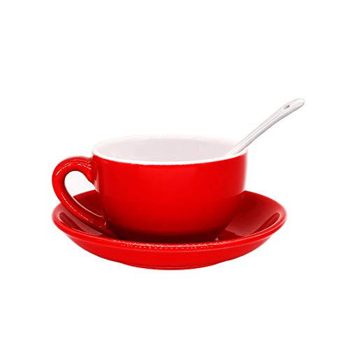 Porcelain Cappuccino Cups with Saucers  Porcelain Espresso Cups with Saucers  Coffee Drinks  Latte  Cafe Mocha and Tea  Red