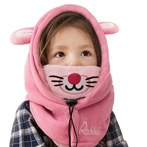 TRIWONDER Kids Balaclava Face Mask Fleece Ski Mask Neck Warmer Nose Warmer Face Cover Winter Animal Hood Hat for Boys Girls  Pink - Rabbit