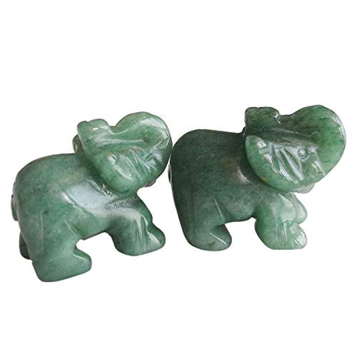 Gemgogo 2 Pcs Natural Green Aventurine Crystals and Healing Stones Pocket Carved Elephant Decor Figurine 1.5 Inches Room Decor