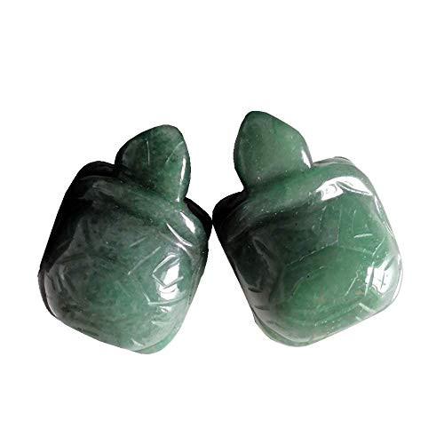 Gemgogo 2 Pcs Natural Green Aventurine Crystals and Healing Stones Pocket Carved Tortoise Decor Animal Figurine 1.5 Inches Room Decor Gemstone