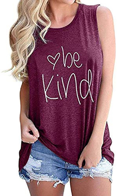 Womens Be Kind Tank Tops Casual Summer Sleeveless Inspirational Graphic Tees Tops  Purple  XL