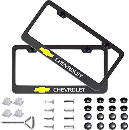 JDclubs 2pcs License Plate Frames with Screw Caps Set Stainless Steel Frame Applicable to US Standard Cars License Plate  fit Chevrolet