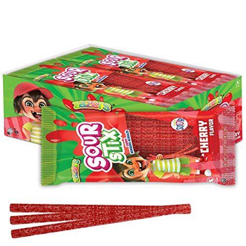 Zazer's Sour Straws Candy  Sour Candy for Kids  Cherry Flavor  Low Fat  Low Sodium Sweets  Kosher Candies  Best Gift for Children 24 Pack  NET WT 42.3 OZ  1200g