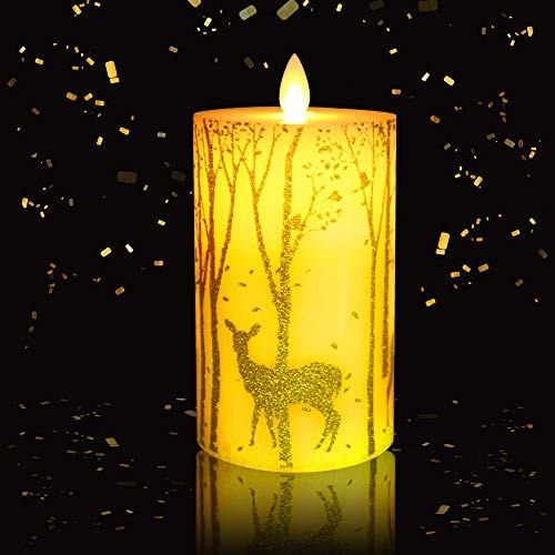 Autbye Realistic  and  Bright Flickering Flameless LED Pillar Candles with Timer  Real Wax with flickering LED flames and 10-Key Remote Control  Battery Operated  Deer