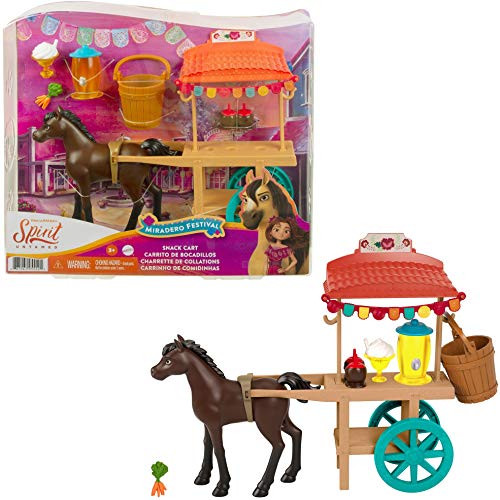 Mattel Spirit Untamed Miradero Snack Cart with Rolling Wheels  Canopy  5-in Pony  and  Related Accessories  Great Gift for Ages 3  and  Up  GXF69