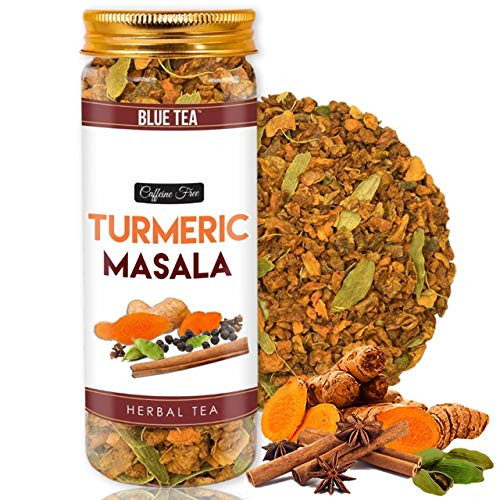 BLUE TEA - Turmeric Masala Immunity Boosting Herbal Tea  Turmeric Blend  Cinnamon  Cardamom  Ginger  Star Anise  NON GMO  Gluten Free I 3.54 Oz - 50Plus Cups I Caffeine Free Superfood Tea