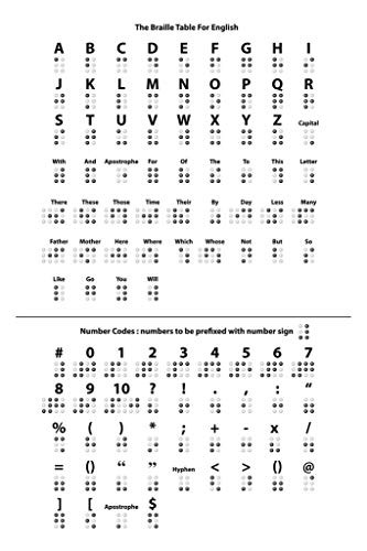 Braille Table for English Writing System Reference Chart Not Raised Classroom Letters and Numbers Laminated Dry Erase Sign Poster 12x18