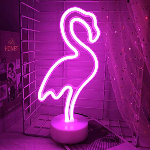 Momkids Pink Flamingo LED Neon Lights Neon Sign for Bedroom 3AA Battery or USB Powered Night Light up Signs for Holiday  Festivals  Party  Kids Gift  Flamingo with Base