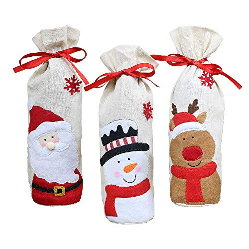3pcs Christmas Wine Bottle Cover Handmade Wine Bottle Gift Bags Xmas Party Decorations Santa Claus Snowman Elk Red Wine Bottle Decorations For Christmas New Year
