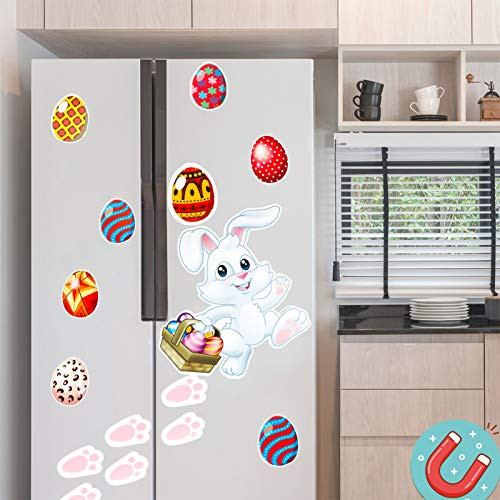 HOWAF 24 Pieces Happy Easter Bunny Refrigerator Magnets Fridge Magnet Sticker Bunny Easter Egg Magnet Sticker Easter Decoration for Easter Party Decor Home Kitchen Door Cabinet