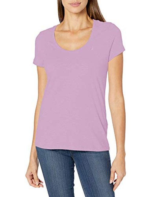 Nautica Women's Easy Comfort Scoop Neck Supersoft 100% Cotton Solid T-Shirt  Lavendula  Large