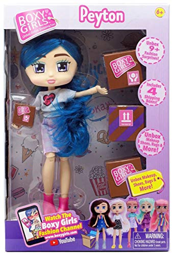 Boxy Girls Season 3 Fashion and Clothes Dolls - Blue Hair Peyton Doll - 4 Unboxing Boxes Included with Surprise Clothes and Accessories Inside
