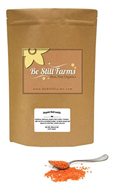 Be Still Farms Organic Red Lentils  2lb  Make Into Steamed Lentils - Lentils in Bulk - Vegan Lentils - Organic Red Lentils Bulk - Mixes with Umbrian Lentils - Healthy Vegan Snack - Vegan Food