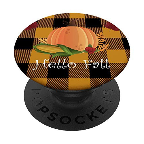 Fall Leaves Pumpkin Halloween black and Orange Plaid PopSockets PopGrip  Swappable Grip for Phones  and  Tablets