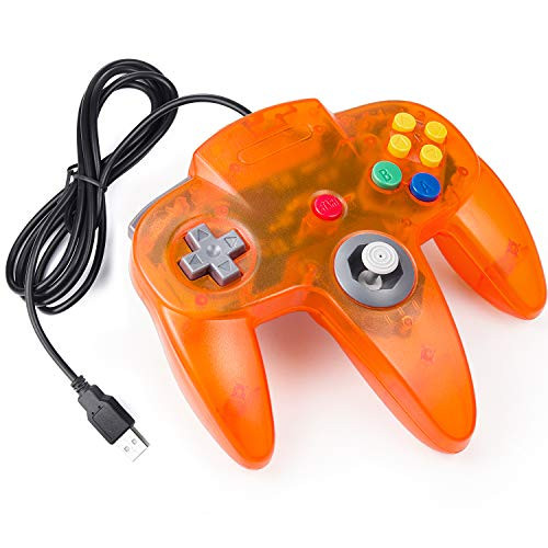 MODESLAB Classic N64 Controllers Wired USB Gamepad Joystick N64 Bit Video Game Console for Windows PC MAC Linux Raspberry Pi 3  Clear Orange
