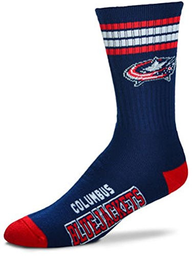 For Bare Feet NHL 4 Stripe Deuce Crew Socks-Columbus Blue Jackets-Medium