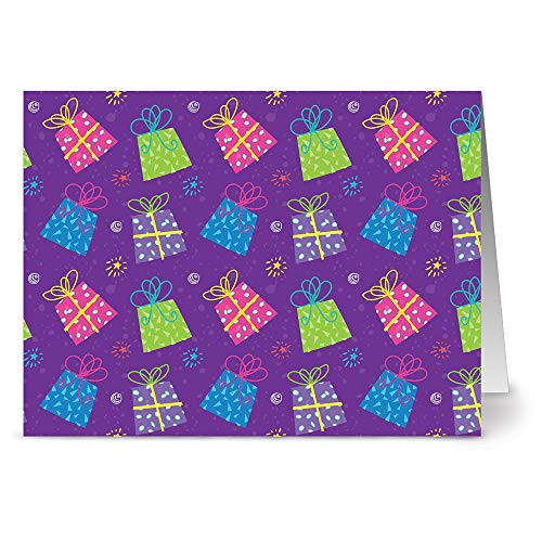 Note Card Cafe Happy Birthday Card Assortment with Yellow Envelopes  24 Pack  Purple Birthday Present Design  Blank Inside  Glossy Finish  Bulk Set for Greeting Cards  Occasions  Birthdays