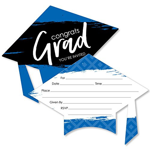 Blue Grad - Best is Yet to Come - Shaped Fill-in Invitations - Royal Blue Graduation Party Invitation Cards with Envelopes - Set of 12
