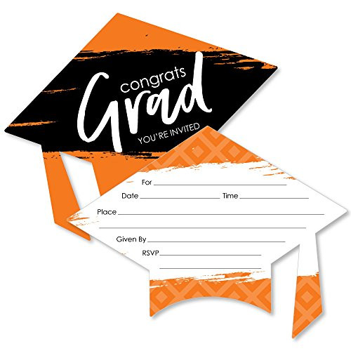 Orange Grad - Best is Yet to Come - Shaped Fill-in Invitations - Orange Graduation Party Invitation Cards with Envelopes - Set of 12