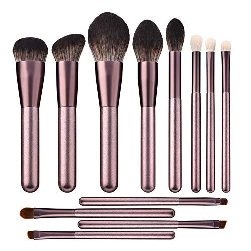 ITME 12Pcs Makeup Brushes  Premium Professional Makeup Brush Sets Synthetic Cosmetic Brushes for Foundation Blending Blush Powder Blush Concealers Eye Shadows Brushes  Champagne Gold Microcrystalline Silk