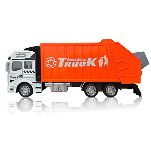 KINPES Pull Back Garbage Truck Toys for Boys Friction Powered Garbage Truck Toy Car Pull Back Car for Toddlers Boys  Orange