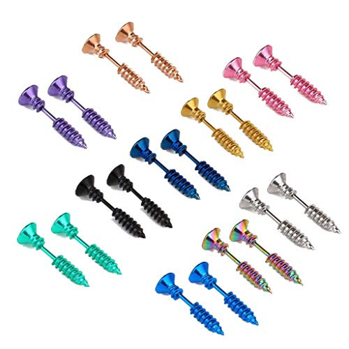 Men Unisex Piercing Cross Screws Nail Earrings Set Stainless Steel Punk Screw Studs Tragus Cartilage Ear Jewelry Fake Cheater Plug Tunnel Earrings  10 Pairs