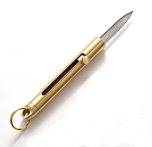 SZHOWORLD Brass Mini Knife - Keychain Pocket Knife  Compact Retractable Folding Blade with Stainless Steel  EDC Portable Knife