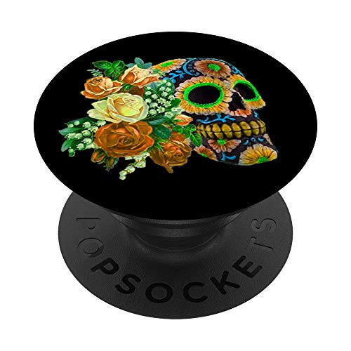 Orange  Sugar Skull  Floral  Day Of The Dead Sugarskull PopSockets Grip and Stand for Phones and Tablets