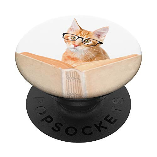 Cute Ginger Orange Cat Wearing Glasses Reading A Book PopSockets PopGrip  Swappable Grip for Phones  and  Tablets