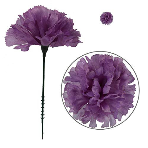 Larksilk Lavender Silk Carnation Picks  Artificial Flowers for Weddings  Decorations  DIY Decor  50 Count Bulk  3.5" Carnation Heads with 5" Stems
