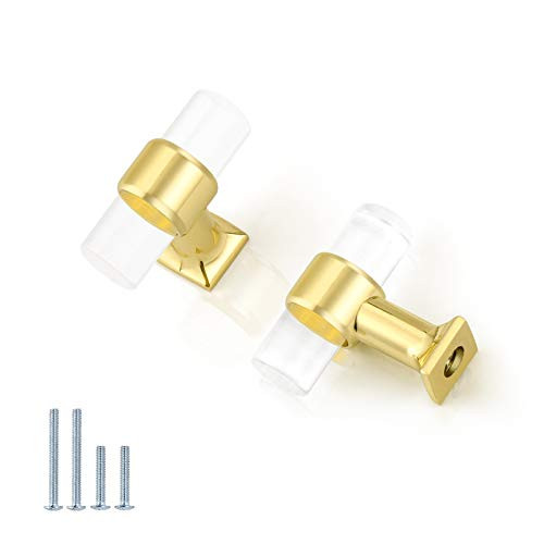 5 Pack  Clear Acrylic Drawer Knobs Crystal Gold Cabinet Knob Polished Brass Acrylic Drawer Pulls T Bar Acrylic Knobs Gold Clear Cabinet Hardware Drawer Pulls Handle Single Hole 40mm 1 3 5 Length