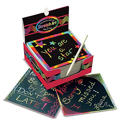 Melissa & Doug Scratch Art Box of Rainbow Mini Notes, Arts & Crafts, Wooden Stylus, 125 Count, 3.75 H x 3.75 W x 1.75 L