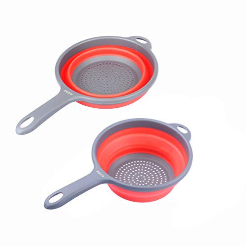 ZOER Kitchen Foldable Pasta Strainers Collapsible Colanders with Handles Space-Saver Folding Silicone Strainers Colander Capacity of 2 quart  Red and Red