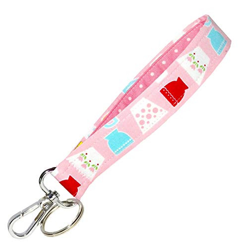 Pink Key Fob Strap - Vintage Pyrex  and  Fire King Print Keychain - 1 Inch Wide - 6 Inch Loop - Purse Strap - Wallet Strap