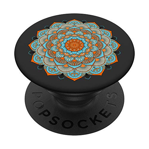 Teal Orange Blue Mandala Flower Boho Bohemian Style PopSockets Grip and Stand for Phones and Tablets