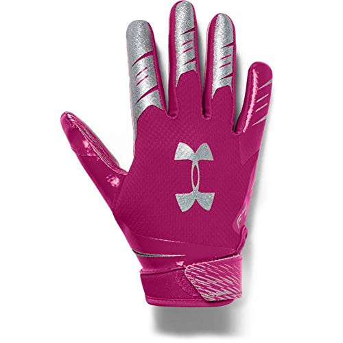 Under Armour Boys' F7 Youth Football Gloves   Tropic Pink  654  Metallic Silver   Youth Medium