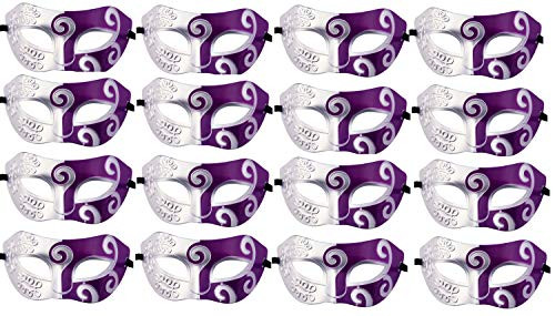 16 Pieces Half Mardi Gras Masquerade Mask Venetian Masks Set for Carnival Prom Ball Fancy Dress Party silver and purple