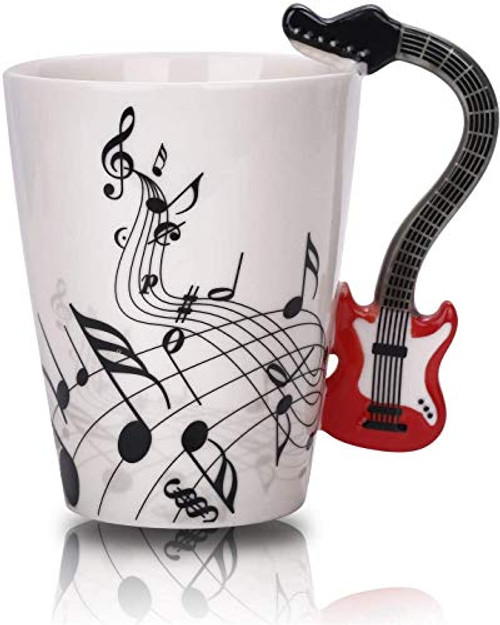 12.9 Oz Guitar Mug Music Note Coffee Mug Ceramic Guitar Music Cup Mug for Guitar Players Musicians Red