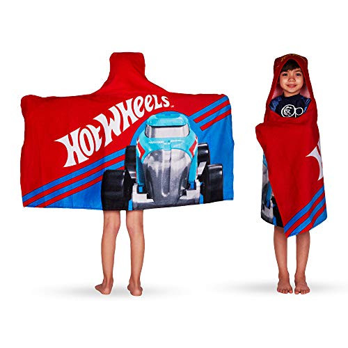 Franco Kids Bath and Beach Soft Cotton Terry Hooded Towel Wrap  24" x 50"  Hot Wheels