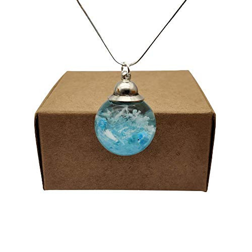 Blue Crystallization Resin Glass Ball Pendant 925 Sterling Silver Snake Chain Necklace Blue Crystallization Resin Glass Ball Pendant 925 Sterling Silver Snake Chain Necklace