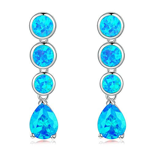 CiNily Opal Drop Dangle Earrings Blue Opal Aquamarine Earrings for women 18K White Gold Plated Gemstone Stud Drop Earrings 1 1 4"